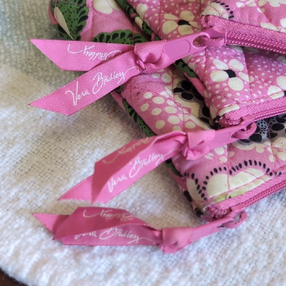 Vera Bradley Pink and Green Quilted Pouch 3pc Set - Picture 11 of 11